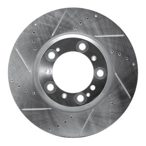 Porsche 911 Brake Rotor (1) - Left Rear - R1 Concepts - Drilled & Slotted - Silver - `99-`23